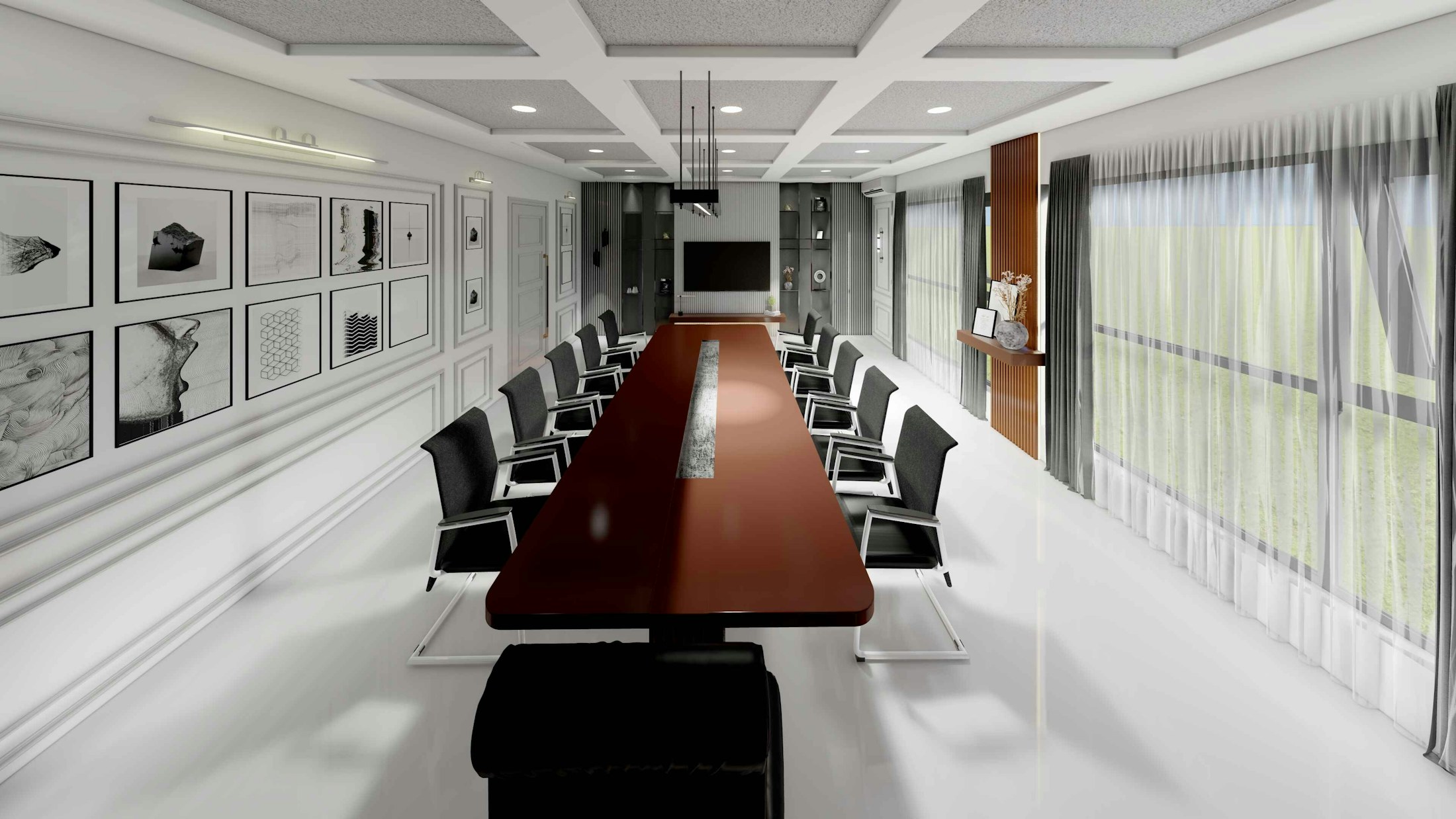 Executive boardroom prepared for a deal review